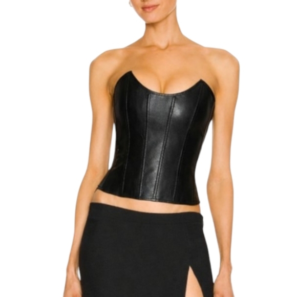 Miaou Tops - MIAOU | Leia Black Faux Leather Strapless Boned Corset Top 1X NWT